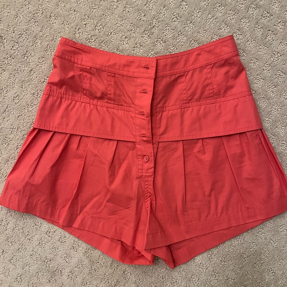 High Waist Red Pleated Shorts